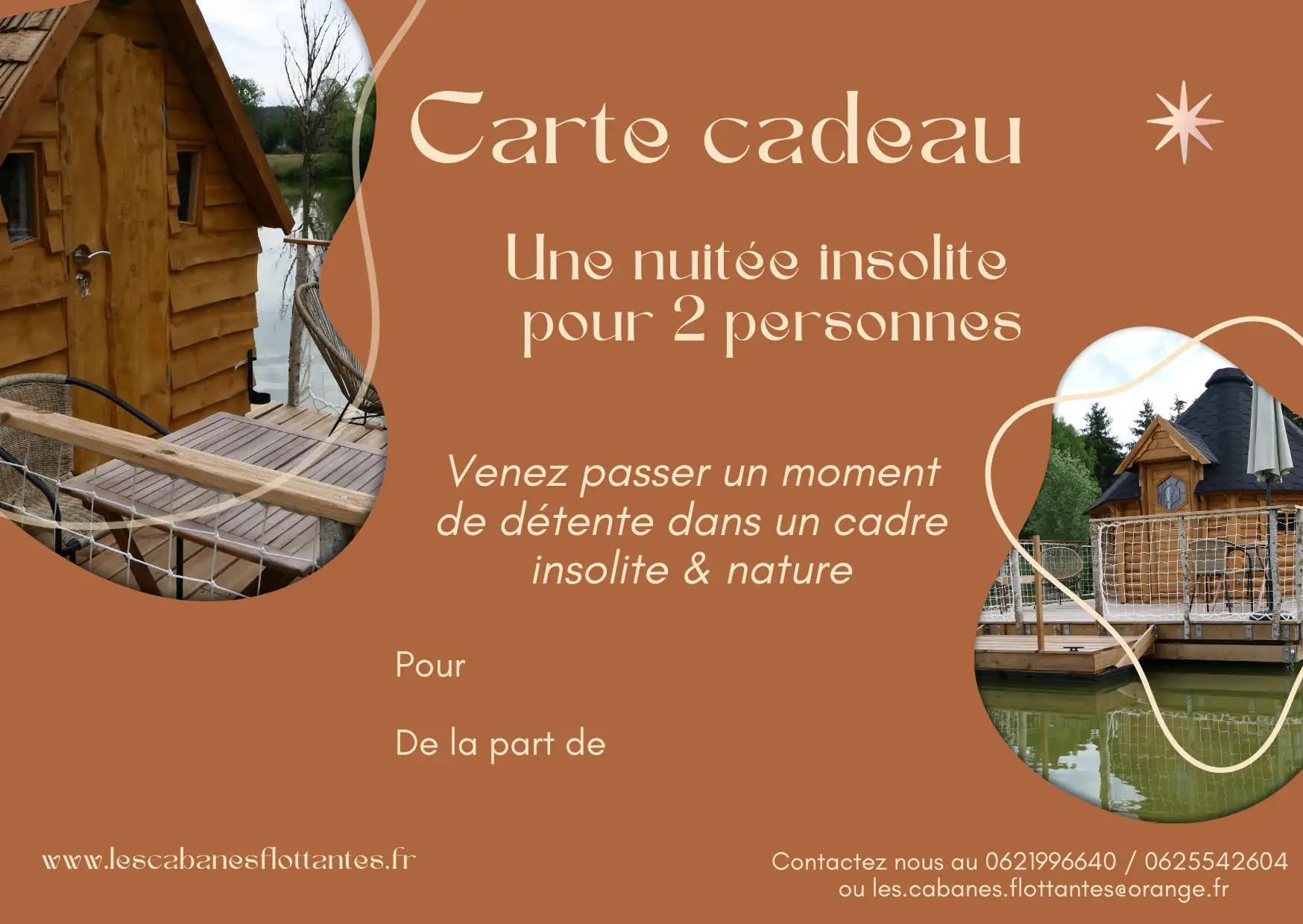 Carte cadeau - Une nuitée 2 personnes pour la cabane de 2 personnes de votre choix